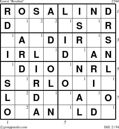 The grouppuzzles.com Easiest Rosalind puzzle for , suitable for printing, with all 2 steps marked