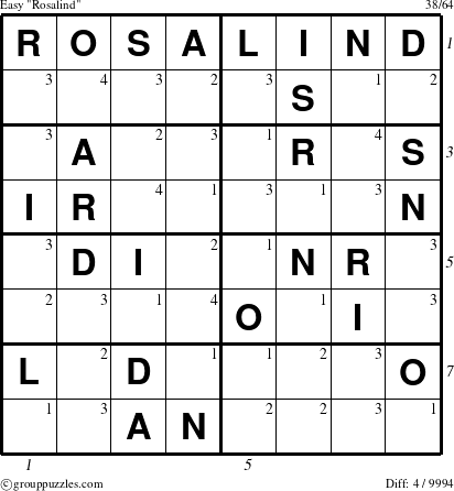 The grouppuzzles.com Easy Rosalind puzzle for  with all 4 steps marked