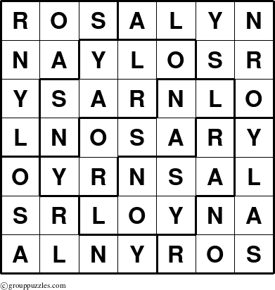 The grouppuzzles.com Answer grid for the Rosalyn puzzle for 