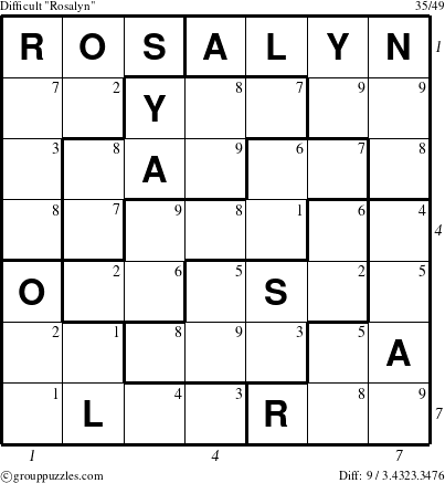 The grouppuzzles.com Difficult Rosalyn puzzle for  with all 9 steps marked