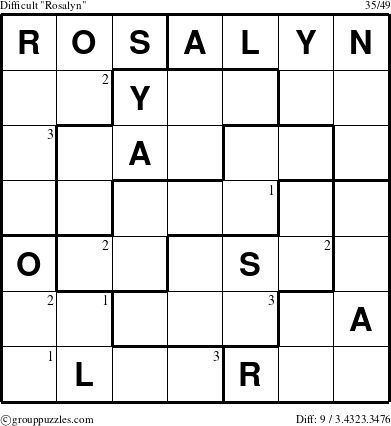 The grouppuzzles.com Difficult Rosalyn puzzle for  with the first 3 steps marked