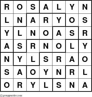 The grouppuzzles.com Answer grid for the Rosalyn puzzle for 