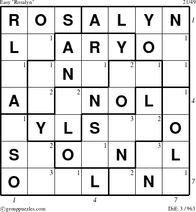 The grouppuzzles.com Easy Rosalyn puzzle for  with all 3 steps marked