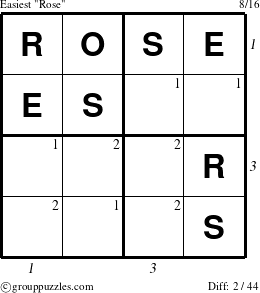 The grouppuzzles.com Easiest Rose puzzle for , suitable for printing, with all 2 steps marked