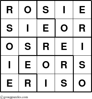 The grouppuzzles.com Answer grid for the Rosie puzzle for 