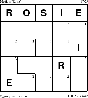 The grouppuzzles.com Medium Rosie puzzle for  with the first 3 steps marked