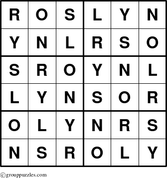 The grouppuzzles.com Answer grid for the Roslyn puzzle for 