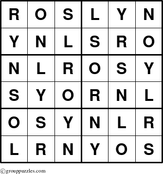 The grouppuzzles.com Answer grid for the Roslyn puzzle for 