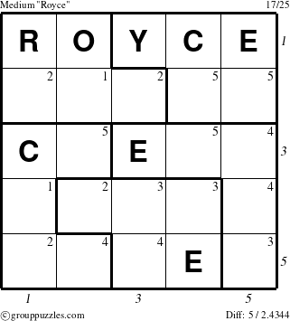 The grouppuzzles.com Medium Royce puzzle for  with all 5 steps marked