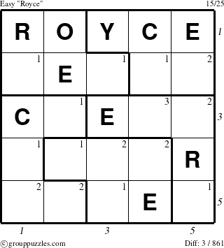 The grouppuzzles.com Easy Royce puzzle for  with all 3 steps marked