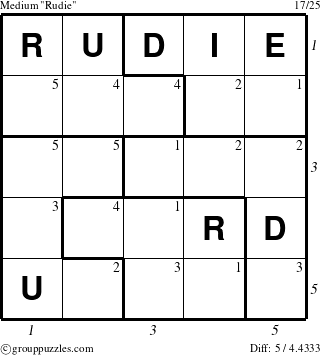 The grouppuzzles.com Medium Rudie puzzle for  with all 5 steps marked