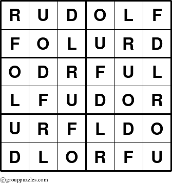 The grouppuzzles.com Answer grid for the Rudolf puzzle for 