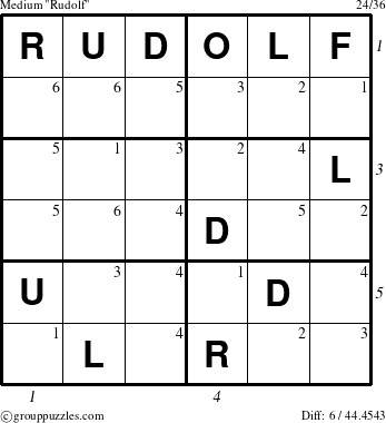 The grouppuzzles.com Medium Rudolf puzzle for  with all 6 steps marked