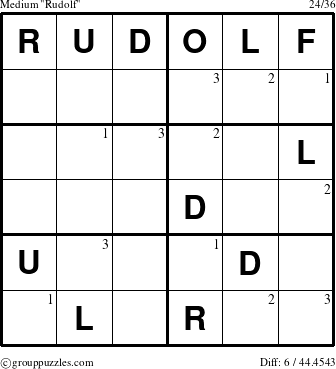 The grouppuzzles.com Medium Rudolf puzzle for  with the first 3 steps marked