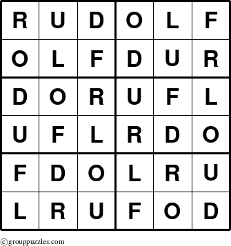 The grouppuzzles.com Answer grid for the Rudolf puzzle for 