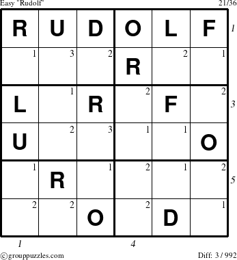 The grouppuzzles.com Easy Rudolf puzzle for  with all 3 steps marked