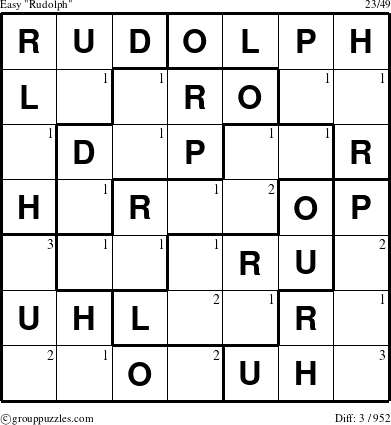 The grouppuzzles.com Easy Rudolph puzzle for  with the first 3 steps marked