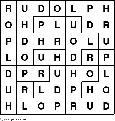 The grouppuzzles.com Answer grid for the Rudolph puzzle for 