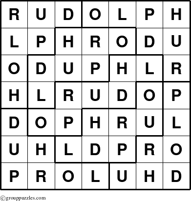 The grouppuzzles.com Answer grid for the Rudolph puzzle for 