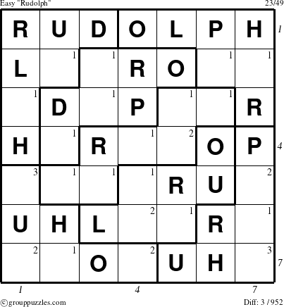 The grouppuzzles.com Easy Rudolph puzzle for  with all 3 steps marked