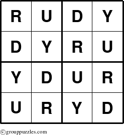 The grouppuzzles.com Answer grid for the Rudy puzzle for 