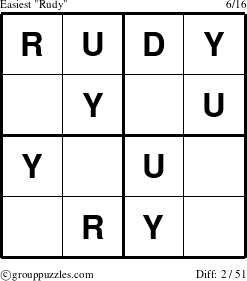 The grouppuzzles.com Easiest Rudy puzzle for 