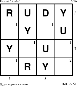 The grouppuzzles.com Easiest Rudy puzzle for  with all 2 steps marked