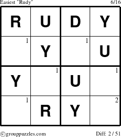 The grouppuzzles.com Easiest Rudy puzzle for  with the first 2 steps marked