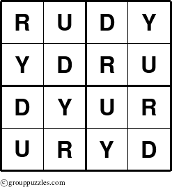 The grouppuzzles.com Answer grid for the Rudy puzzle for 