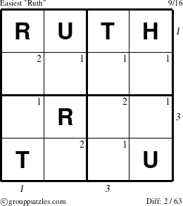 The grouppuzzles.com Easiest Ruth puzzle for , suitable for printing, with all 2 steps marked