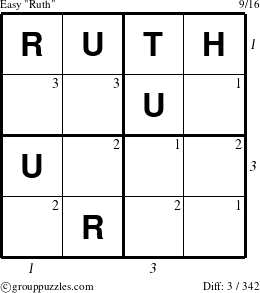 The grouppuzzles.com Easy Ruth puzzle for , suitable for printing, with all 3 steps marked