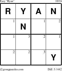 The grouppuzzles.com Easy Ryan puzzle for  with the first 3 steps marked