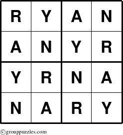 The grouppuzzles.com Answer grid for the Ryan puzzle for 