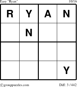 The grouppuzzles.com Easy Ryan puzzle for 