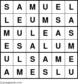 The grouppuzzles.com Answer grid for the Samuel puzzle for 