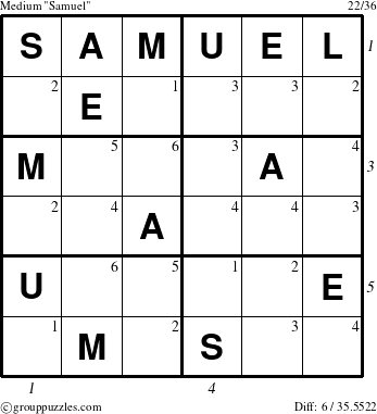 The grouppuzzles.com Medium Samuel puzzle for  with all 6 steps marked