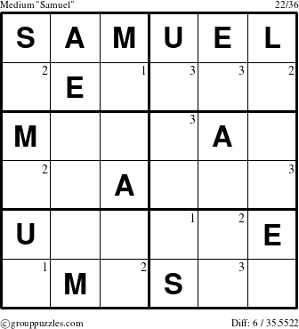 The grouppuzzles.com Medium Samuel puzzle for  with the first 3 steps marked