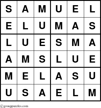 The grouppuzzles.com Answer grid for the Samuel puzzle for 