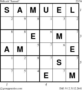 The grouppuzzles.com Difficult Samuel puzzle for , suitable for printing, with all 9 steps marked