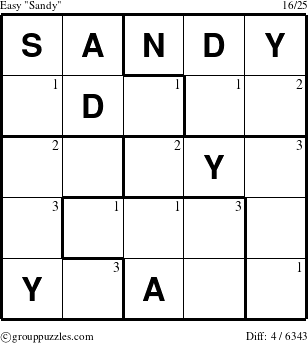 The grouppuzzles.com Easy Sandy puzzle for  with the first 3 steps marked