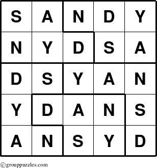 The grouppuzzles.com Answer grid for the Sandy puzzle for 