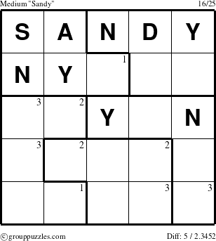 The grouppuzzles.com Medium Sandy puzzle for  with the first 3 steps marked