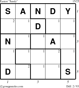 The grouppuzzles.com Easiest Sandy puzzle for , suitable for printing, with all 2 steps marked