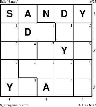 The grouppuzzles.com Easy Sandy puzzle for  with all 4 steps marked