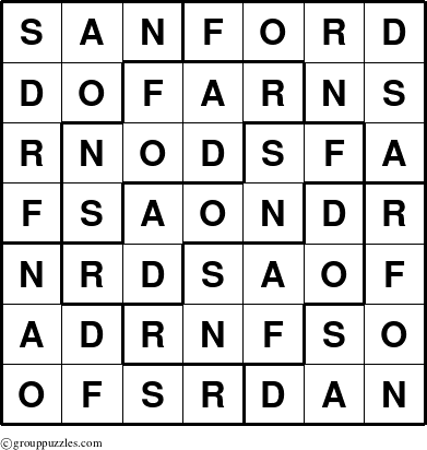 The grouppuzzles.com Answer grid for the Sanford puzzle for 