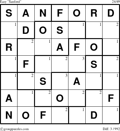 The grouppuzzles.com Easy Sanford puzzle for  with the first 3 steps marked