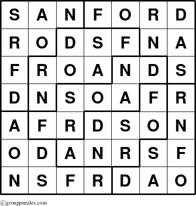 The grouppuzzles.com Answer grid for the Sanford puzzle for 