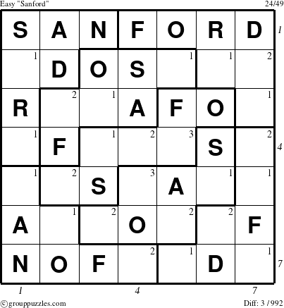 The grouppuzzles.com Easy Sanford puzzle for  with all 3 steps marked