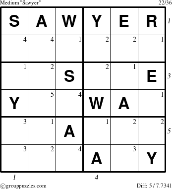 The grouppuzzles.com Medium Sawyer puzzle for  with all 5 steps marked