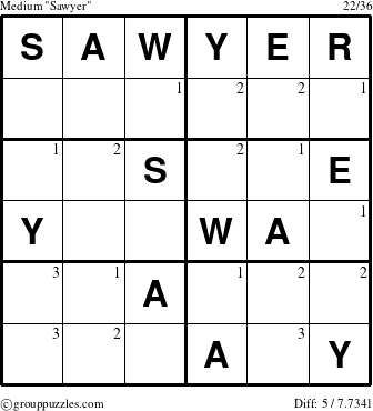 The grouppuzzles.com Medium Sawyer puzzle for  with the first 3 steps marked